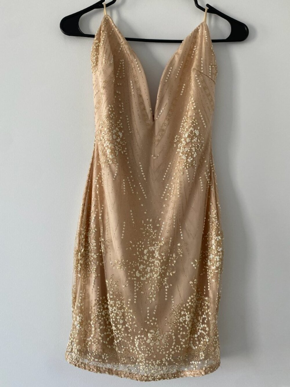 Symphony Women’s Gold & Cream Sparkly with sequin mini dress Lined, S